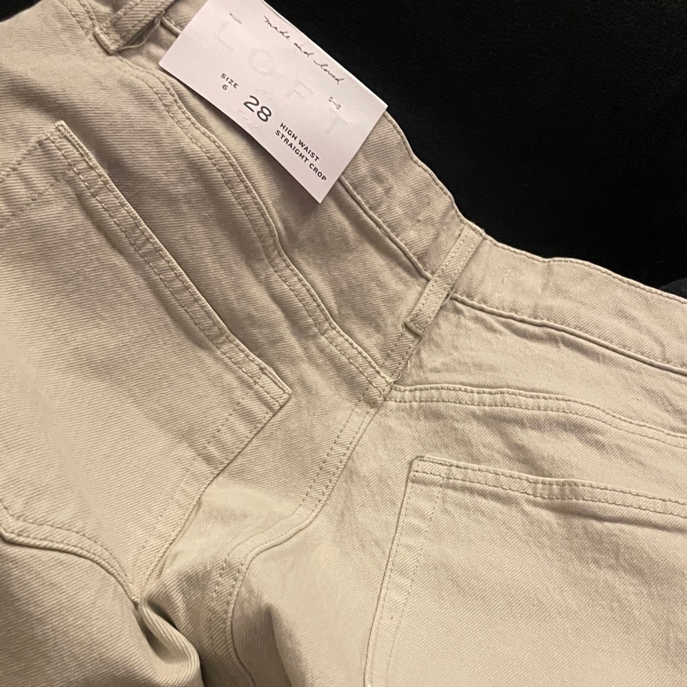 LOFT  High Waist Straight Crop Jeans Beige /Sand Size 28/6 NWT Raw Hem - Picture 4 of 16